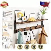 Stylish 5-Hook Coat Rack Wall Mount with Storage Shelf for Elegant Spaces