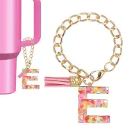 Letter Charm for Stanley Tumbler Cup Initial E Charm Accessories Keychain Pink