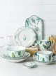 綠意 手繪樹葉餐具 北歐創意家用陶瓷雙耳碗菜盤子早餐盤湯碗