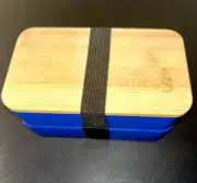 Disney Springs Blue Bento Box w/Bamboo Lid Lunch Box & Food Storage Utensils HTF