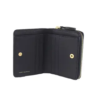 TORY BURCH Emerson 金屬TB LOGO拉鍊扣式皮夾短夾零錢包 黑色 147606-001