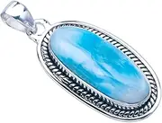 [StarGems] Natural Larimar Handmade 925 Sterling Silver Pendant 1.5" F3315
