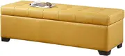 Shoe Storage Bench Ottoman Faux Leather Ottoman Bench End of Bed Bench with Storage Decorative Furniture Living Room Entryway Upholstered Shoes Changing Stool(Golden Yellow,90x45x40cm)