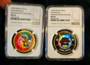 1999 Brass 35mm #94 Gengar MS 64 #06 Charizard MS 66 Holo Pokemon Battle Coin