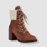 $945 Stuart Weitzman Women Beige Kolbie 2.0 Suede Hiking Boot Shoe US 8/EU 38.5