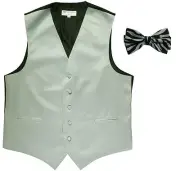 New Men's Formal Vest Tuxedo Waistcoat Silver with ZEBRA Bowtie wedding prom
