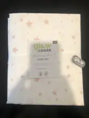 Pottery Barn Kids Twin Sz Glow In The Dark Shining Star Sheet Set Blush NWT