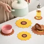 Table Mat Hot Pot Holder Pan Pad Silicone Sunflower Cup Coaster Brand New