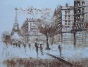 20x24 Cloudy Day in Paris Oil Painting Impressionism Cityscape France