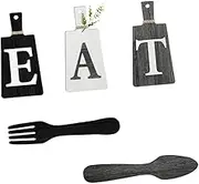 B Baosity 5Pcs Decorative Hanging Wooden Letters, Fork and Spoon Wall Decor, Rustic Cutting Board Eat Sign Set Hanging Art for Kitchen, D