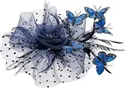 [Cunegra] Fascinators Hat, Navy Blue Fascinator Mesh Ribbons Feathers on a Headband and Butterfly, Fascinator Headband for Weddings Cocktail Party and Tea Party