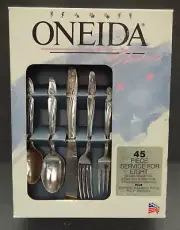 NEW Oneida Roseanne 707 Stainless 45pc Serve-8 Flatware Set VTG 1994 Made in USA