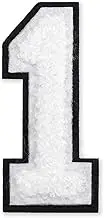 Number 1 - Chenille Embroidery Varsity Iron-On Patch by pc, 2-1/2", TR-12244 (White/Black)