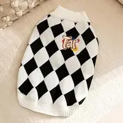 Dog Sweater, Black & White Argyle Knit Pattern, for Medium Breeds & Corgis (S)