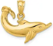 [JewelryWeb] 14ct Gold Dolphin With Tail Up High Polish Charm Pendant Necklace 19.15x24.7mm Wide 7.15mm Thick