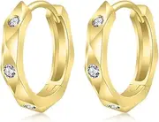 [immobird] Hoop Earrings Men Unique Geometric Cut Face 925 Sterling Silver Black Hoop Earrings Handsome and Stylish