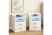 Advwin Bedside Table 2 Drawers with Charging Station 58cm White Set of 2
