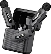 BOYA BY-V30 Wireless Lavalier Microphone,USB Type-C Laple Mics for iPhone15/16 Android Smartphone,30H Duration Charging Case,100M Transmission,Mini Condenser Mic for YouTube Interview Podcast TikTok