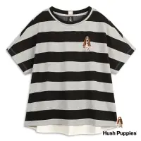 在飛比找momo購物網優惠-【Hush Puppies】女裝 上衣 寬條紋刺繡狗拼接異材