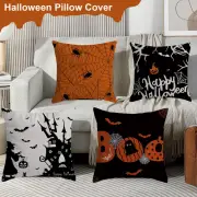 Halloween Throw Pillow Cover Linen Pillowcase with Witch Spider Ghost Print