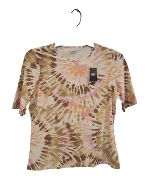Lands' End Size M Elbow Sleeve Swim Tee Coverup White Burst Tie Dye NWT