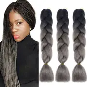 62cm Synthetic Gradient Coloured Braiding Hair Extensions - Black&Dark Silver