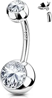 [Fiasaso] Belly Button Ring Surgical Steel Titanium Sterling Silver 14K Gold Belly Button Rings Cubic Zirconia Internally Threaded Belly Rings 14G Belly Piercing Jewelry Hypoallergenic Navel Piercing