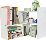 PAG Desktop Shelf Adjustable Wood Small Bookshelf Office Supplies Desk Organizer and Accessories Display Rack, Pure White