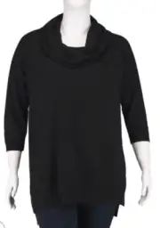 Cyrus Woman Plus Size 1X Black 3/4 Sleeve Cowl Neck Pullover Tunic Sweater NWOT