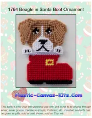 Beagle in Santa Boot Christmas Ornament-Plastic Canvas Pattern or Kit