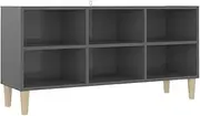 vidaXL TV Cabinet with Solid Wood Legs Bedroom Living Room HiFi Storage Stand Rack Unit Entertainment Centre Furniture High Gloss Grey 103.5x30x50 cm