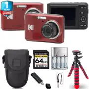 Kodak Pixpro FZ45 Camera (Red) + Spider Tripod + 1 Yr Warranty - 64GB