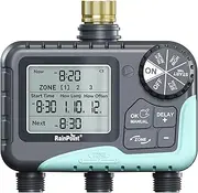 RAINPOINT Water Timer 3 Outlets with Brass Inlet, Automatic prinkler Timer with Rain Delay/Manual Watering/large LCD display, Garden Smart Irrigation Time for Yard, Lawn