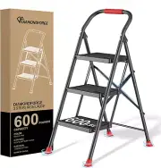 Step Ladder Foldable Folding Stool - for Home Adults Kitchen 3 Stepping Extensio