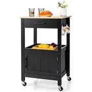 Giantex Kitchen Island Cart on Wheels w/Rubber Wood Top & Drawer Storage Cart Trolley Utility Buffet Cabinet Black