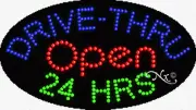 NEW "OPEN 24 HRS DRIVE-THRU" 27x15 OVAL SOLID/ANIMATED LED SIGN w/OPTIONS 24445