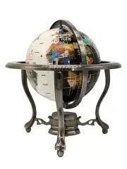 Special 10" Tall White Jade and Black Onyx Ocean Table Top Gemstone World Globe