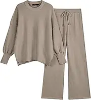 [LILLUSORY] Women 2 Piece Outfits Sweatsuit Sweater Sets Oversized Knit Pullover Tops Wide Leg Pants Lounge Set