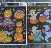 2 Pks - VTG Halloween Static Cling Window Holographic Pumpkins Ghosts Bats . NEW