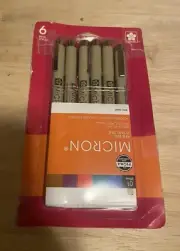 Sakura Pigma Micron Pens .25mm ASSORTED 6 Pack (Open Box)