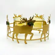 Christmas Reindeer Candle Ring Metal with 4 Glass Holders w LED Candles NIB