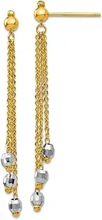 [JewelryWeb] 14K Two Tone Polished Post Gold Cable Chain Faceted Bead Earrings 43x3mm Wide Dangle Earring for Women and Men