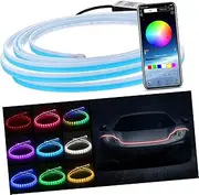 HAWILLOSCH RGB LED Hood Light Strip for Car Controlled Daytime Running Lights Flexible Engine Cover Decoration Enhance Visibility Custom Look for Cars Trucks