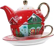 ASAKKURA 1 Set Christmas Teapot with Saucer Ceramic Water Mug Teacup Xmas Themed Drinkware for Holiday Gifting Home Decoration Easy to Clean Compact Design