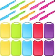 Yinkin 20 Pcs Kids Plastic Knife Set with Cutting Board Toddler Knife Tools, Including 10 Child Safe Knife 10 Chopping Board Kids Cooking Utensils for Cooking Club, Preschool