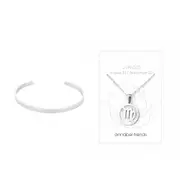 2pc Annabel Trends Stainless Steel Cuff Bangle & Pendant Zodiac Virgo Silver