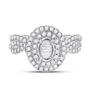 14k White Gold Round Diamond 1 Ct Oval Center Halo Bridal Semi-Mount Set 3/4 Ctw