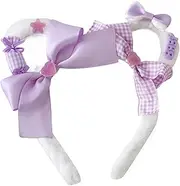 [Cherjoury] Sweet Bowknot Hairhoop for Girls Maid Cosplay Anime Bear Ear Headband Cosplay Headdress ComicShow Headwear Light Purple