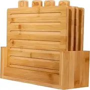 HOXue 4-Piece Bamboo Cutting Board Set for Kitchen,Charcuterie Boards with Cutting Board Holder Stand,Non-Slip Chopping Board for Chopping Fruit,Meat,Cheese,Veggies