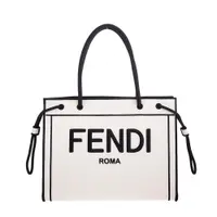 在飛比找PChome24h購物優惠-FENDI 新款米白刺繡FENDI標誌帆布ROMA手提/肩背